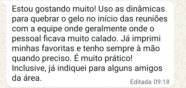 Mensagem de WhatsApp de Luísa A. sobre Dinâmicas de quebra-gelo