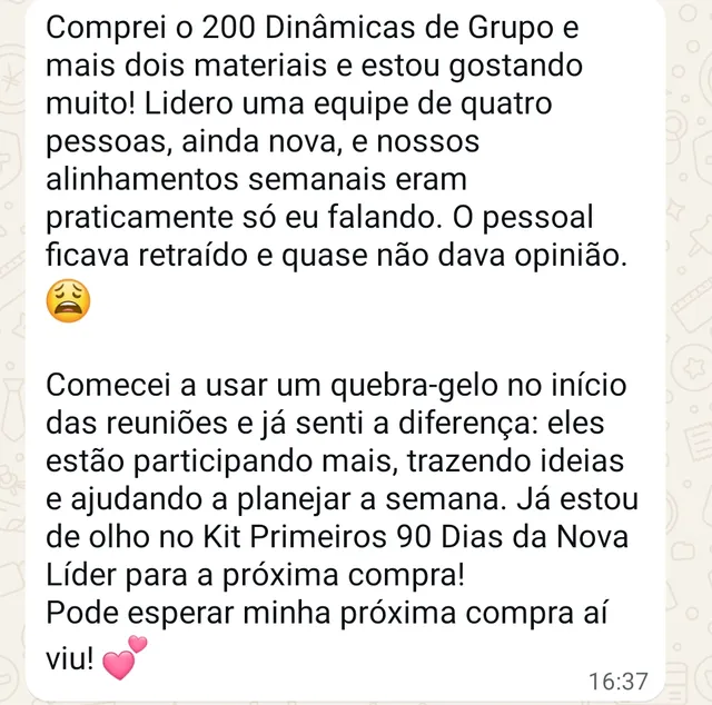 Mensagem de WhatsApp de Renata P. sobre 200 Dinâmicas de Grupo