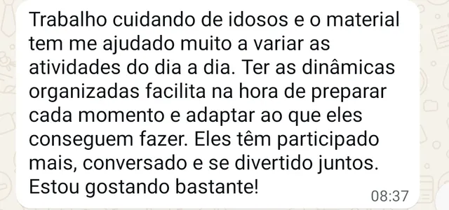 Mensagem de WhatsApp de Valdeniza O. sobre Dinâmicas para idosos